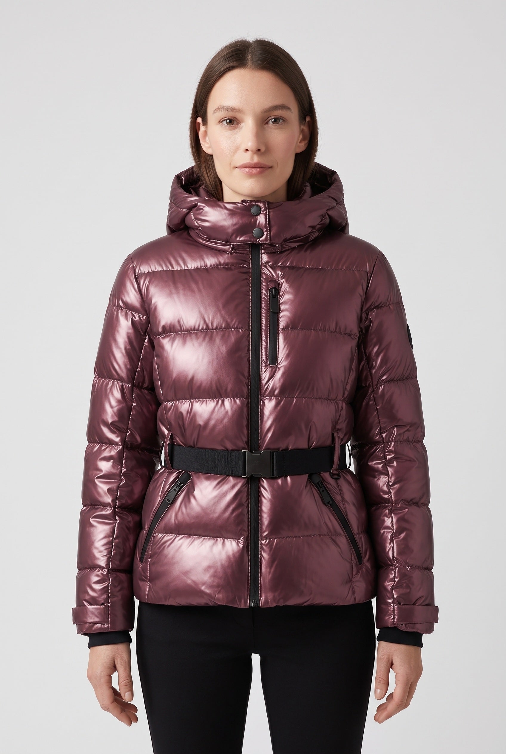 Women's Puffer Jacket | Belted Waist Hooded - 1