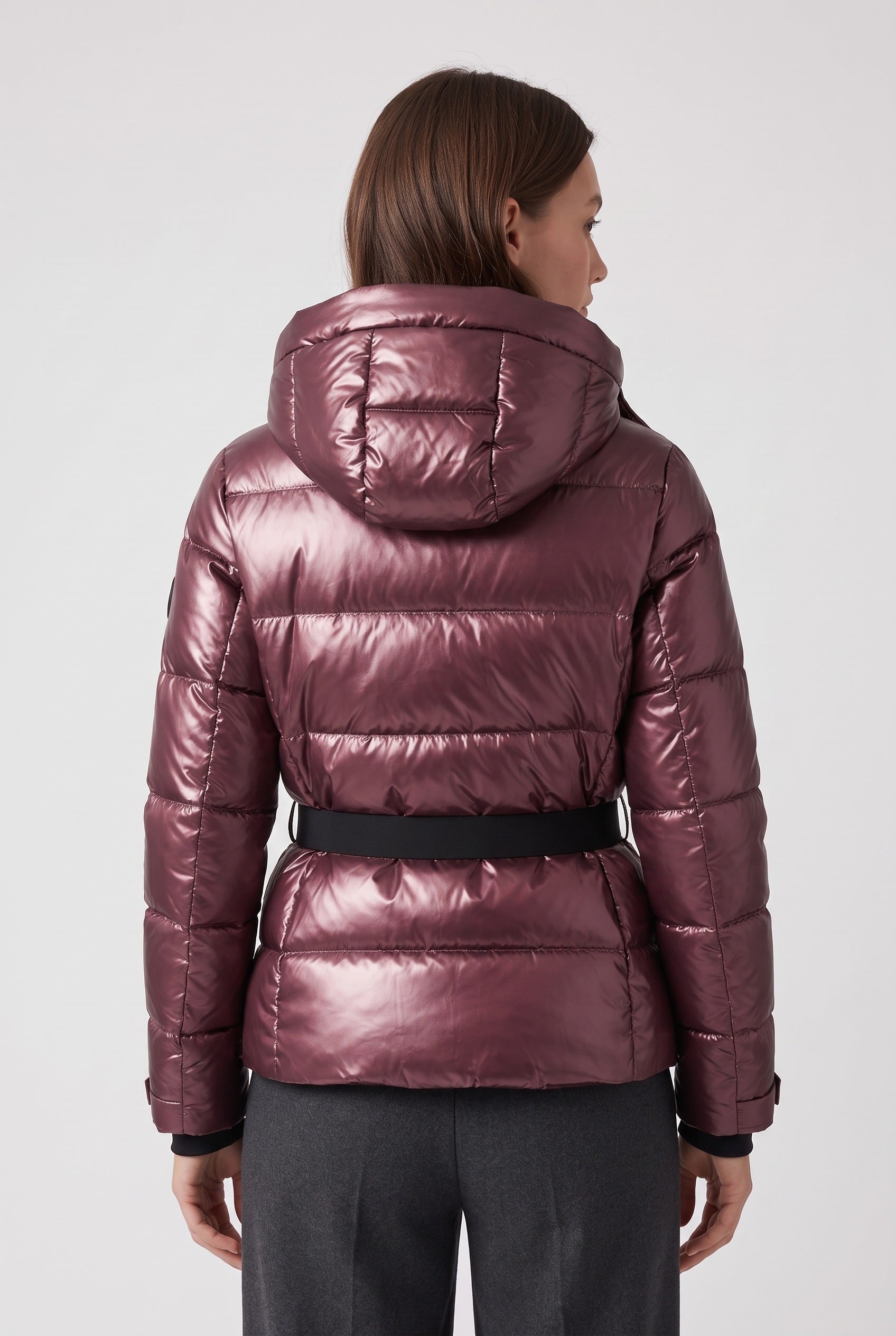 Women's Puffer Jacket | Belted Waist Hooded - 2