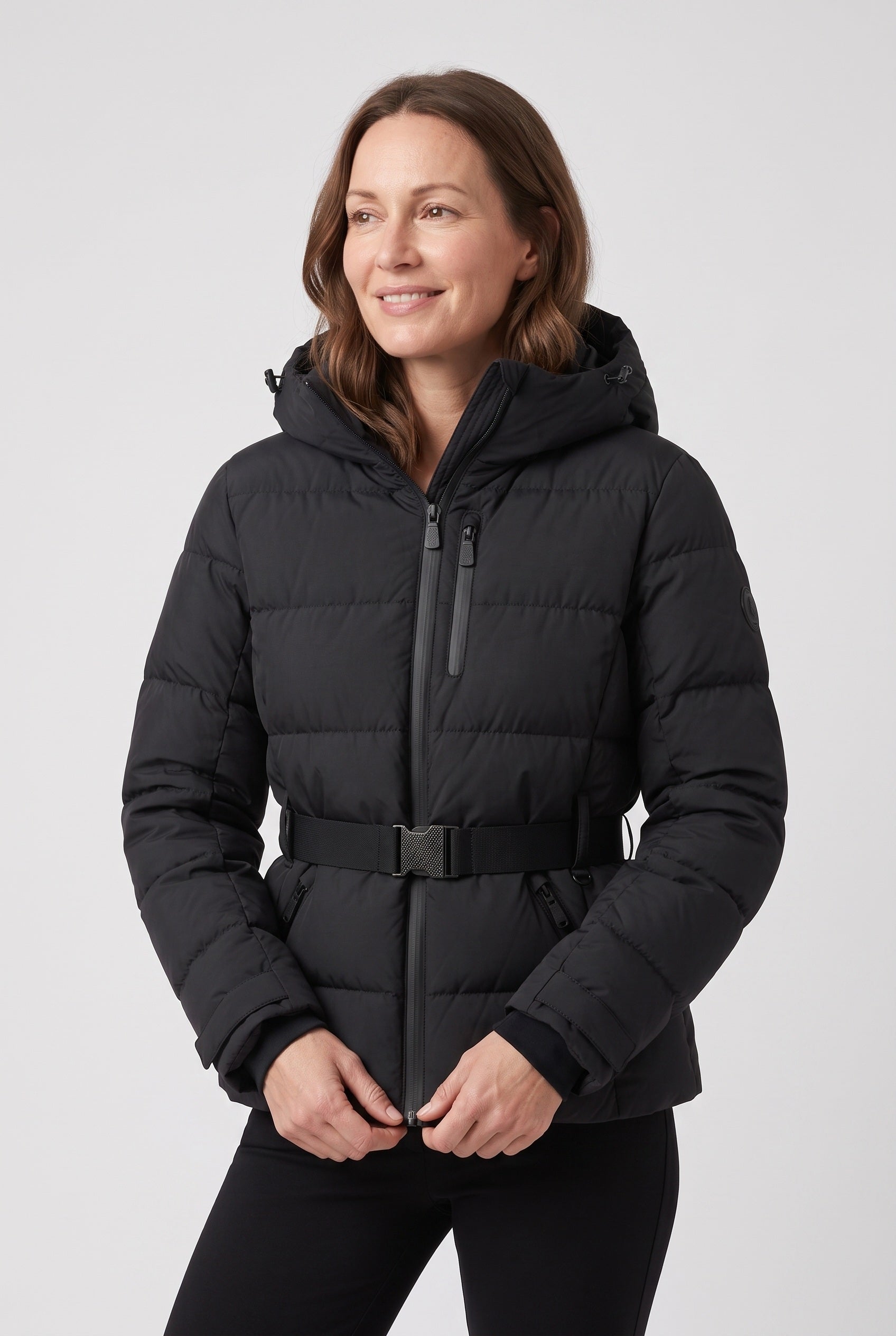 Women's Puffer Jacket | Belted Waist Hooded - 6