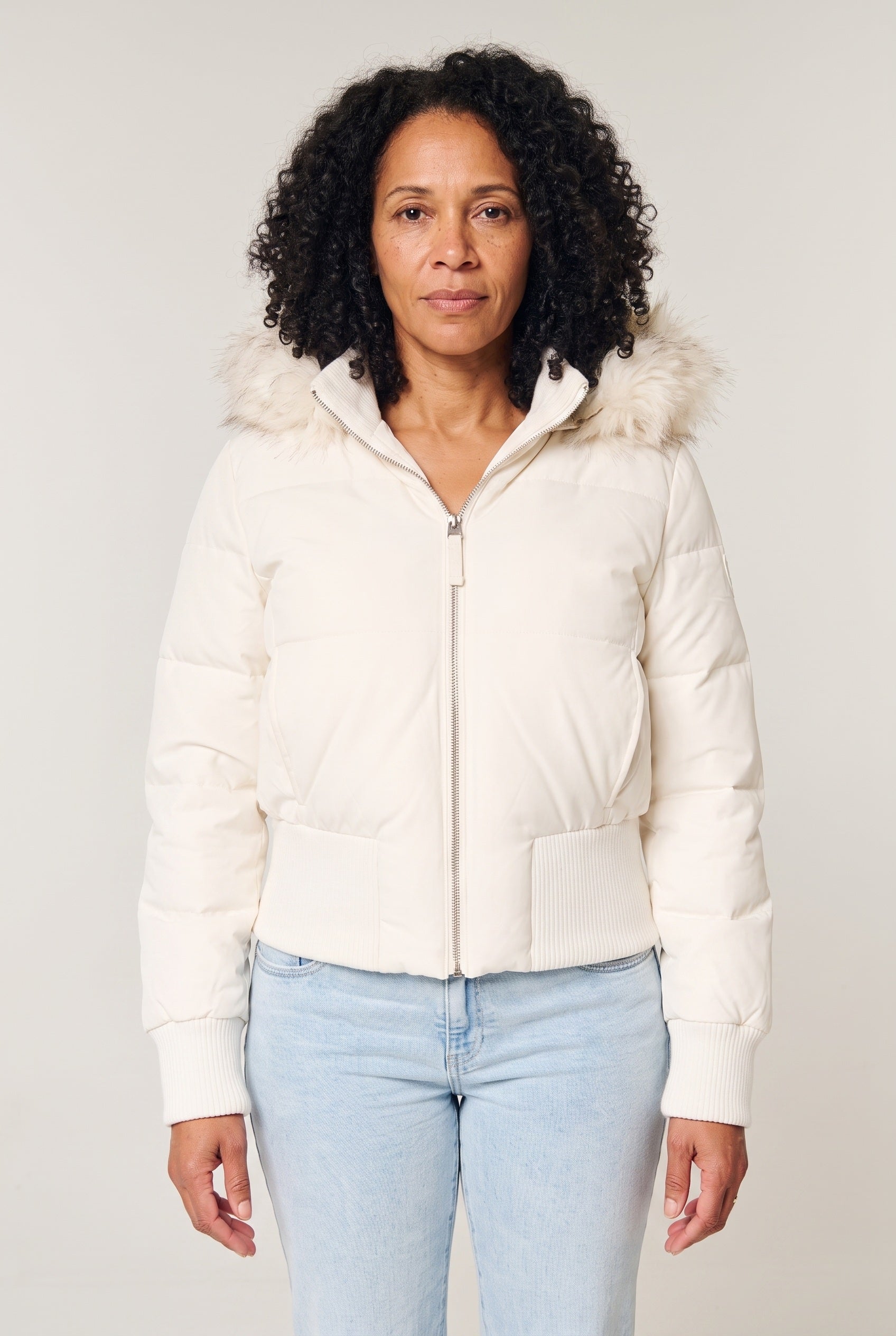 Women's Puffer Jacket | Cropped Ribbed Hem - 1
