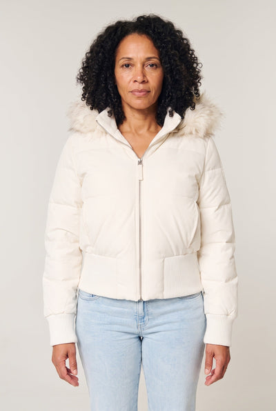 Women's Puffer Jacket | Cropped Ribbed Hem - 1