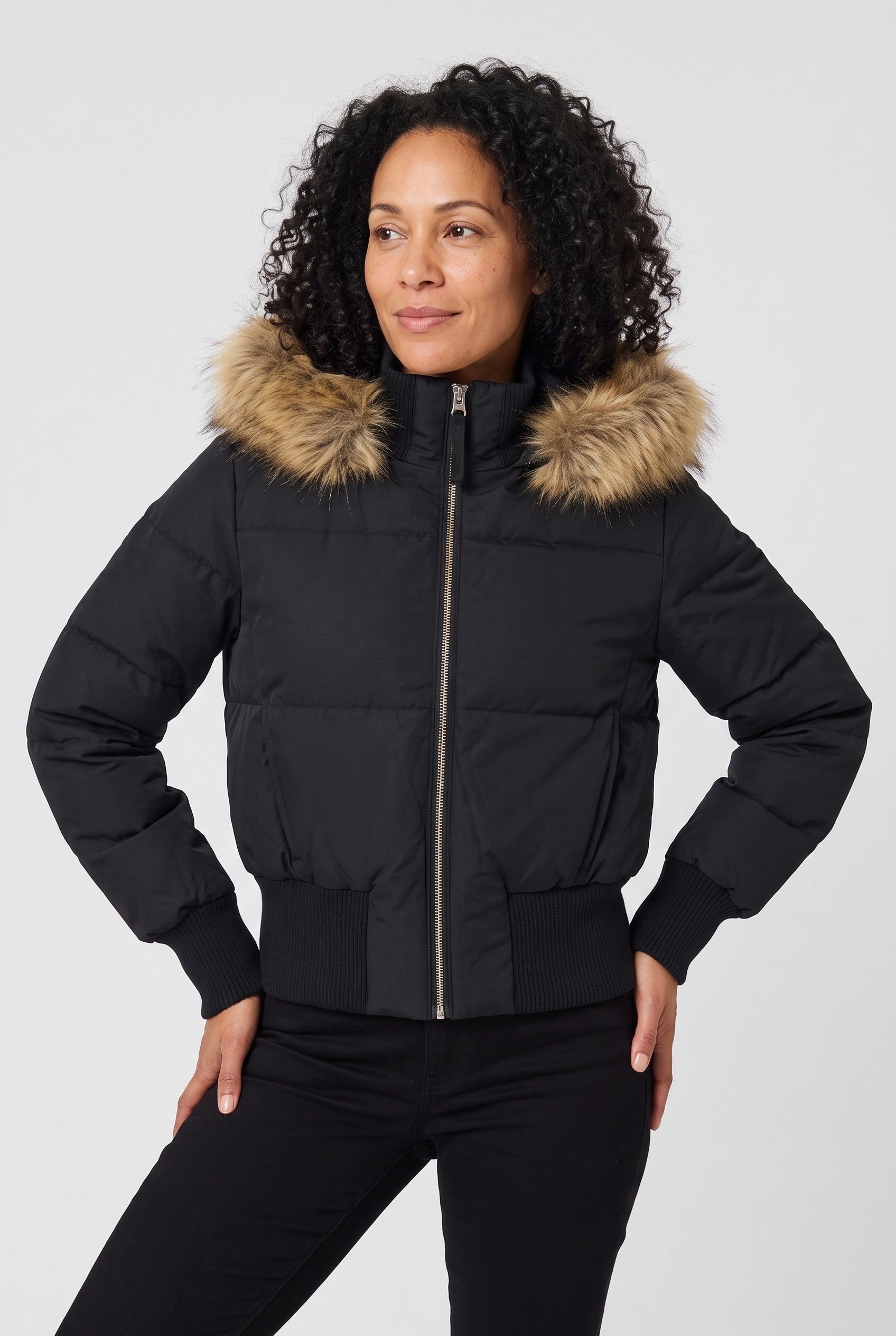 Women's Puffer Jacket | Cropped Ribbed Hem - 4