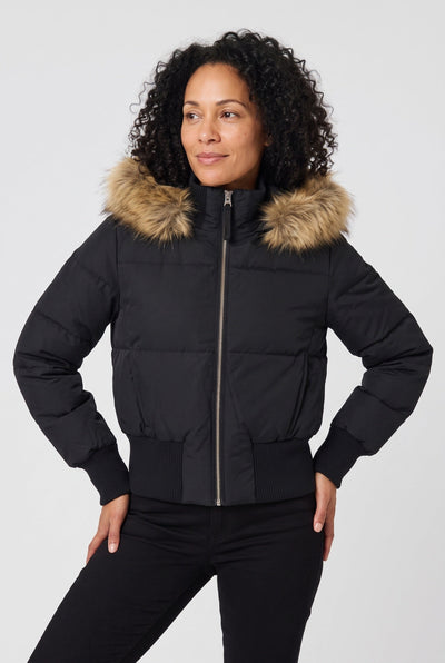 Women's Puffer Jacket | Cropped Ribbed Hem - 4