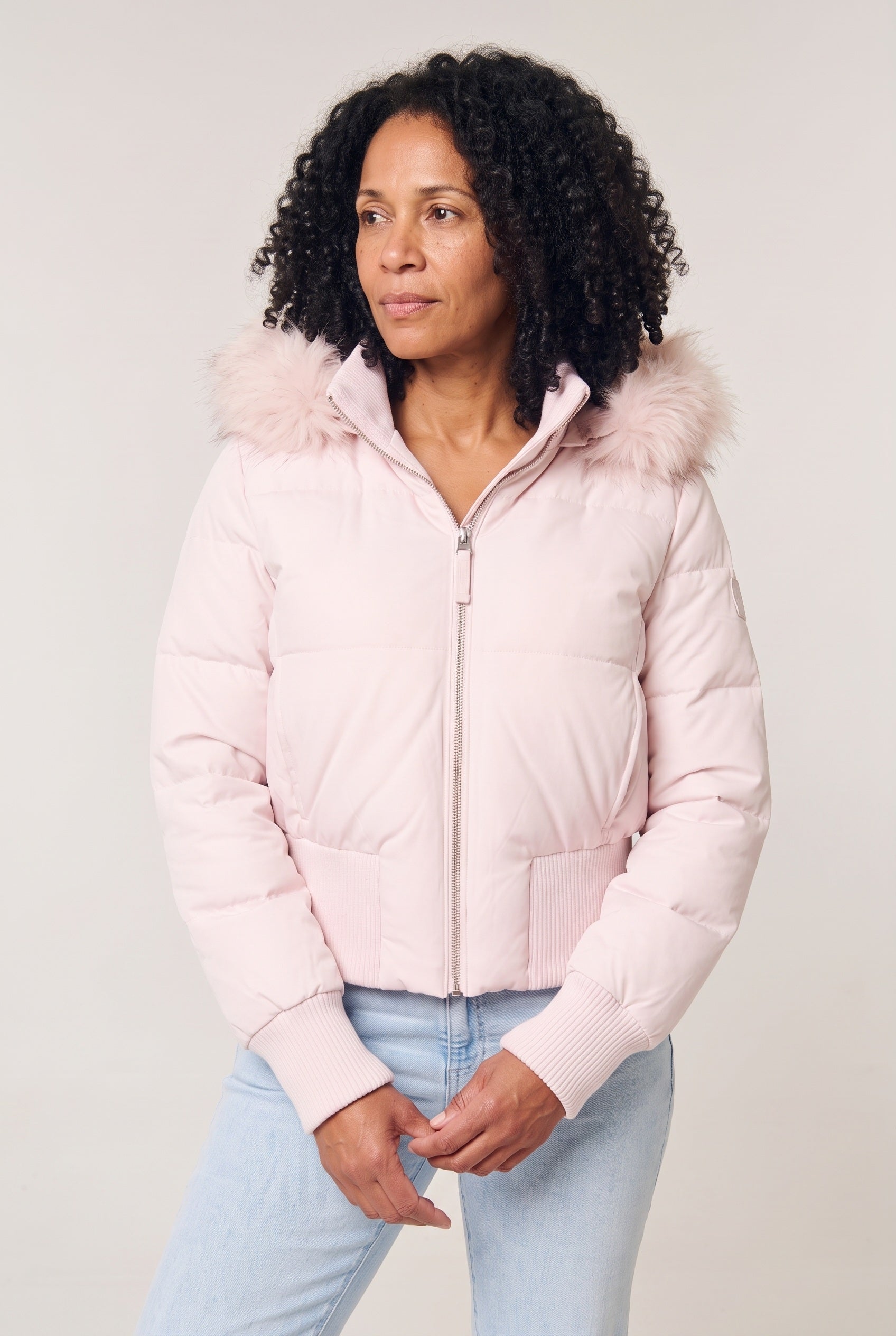 Women's Puffer Jacket | Cropped Ribbed Hem - 5