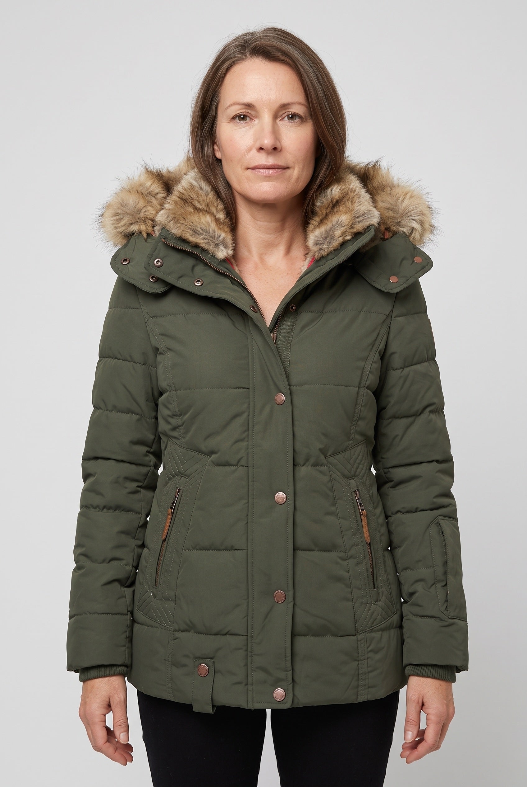 Women's Puffer Jacket | Detachable Faux Fur Hood - 1
