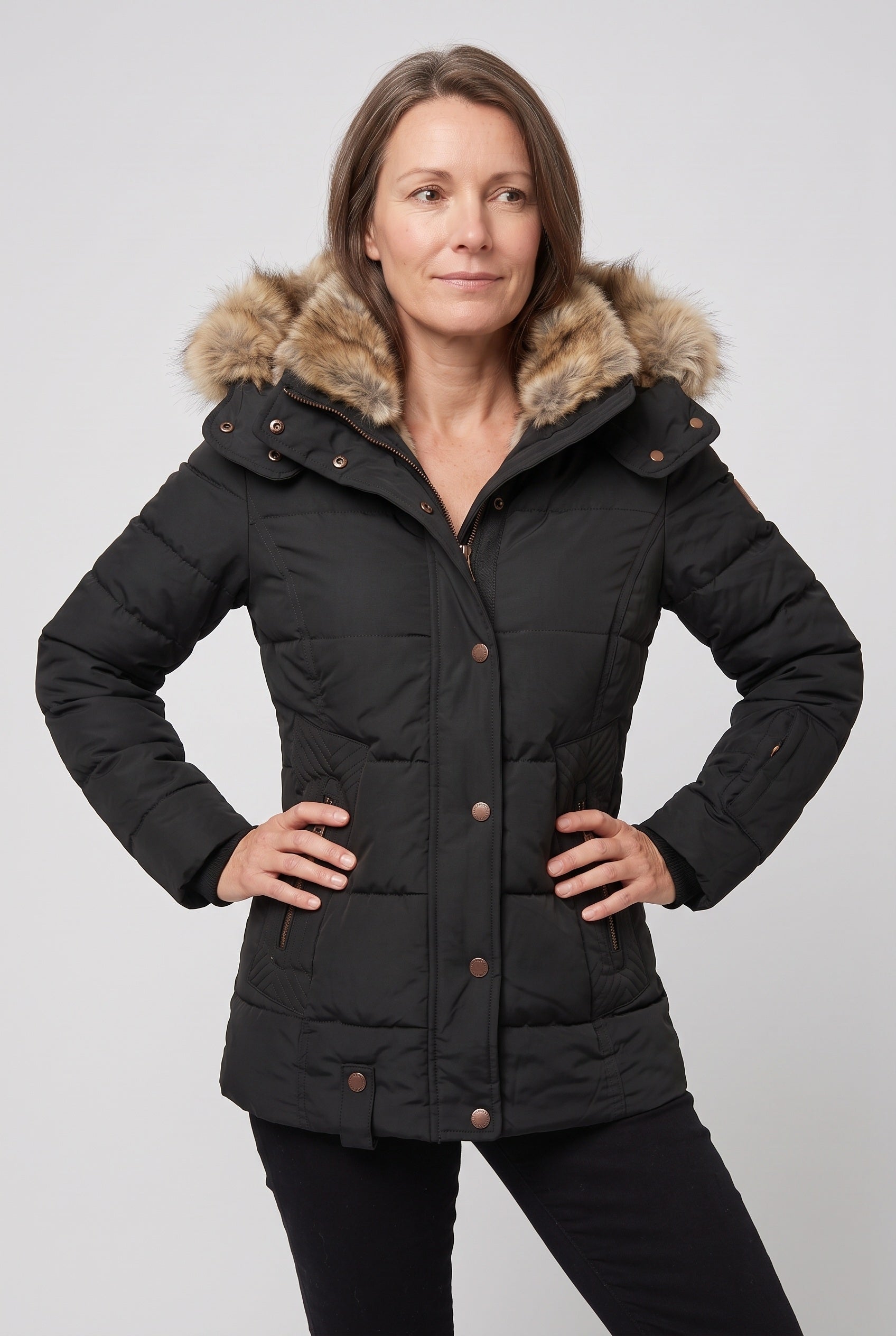 Women's Puffer Jacket | Detachable Faux Fur Hood - 3