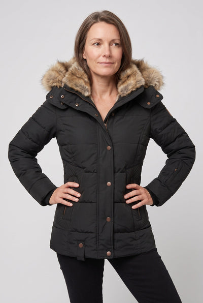 Women's Puffer Jacket | Detachable Faux Fur Hood - 3