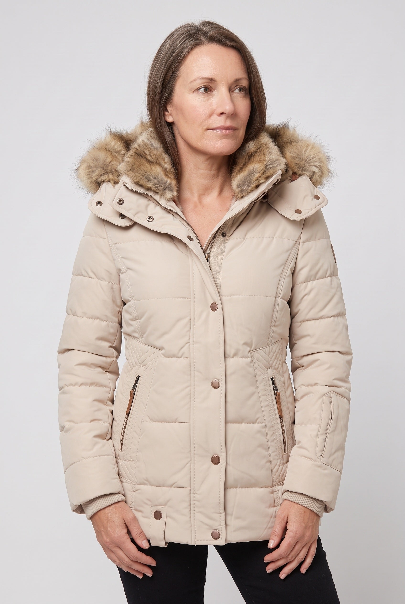 Women's Puffer Jacket | Detachable Faux Fur Hood - 4
