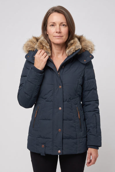 Women's Puffer Jacket | Detachable Faux Fur Hood - 5