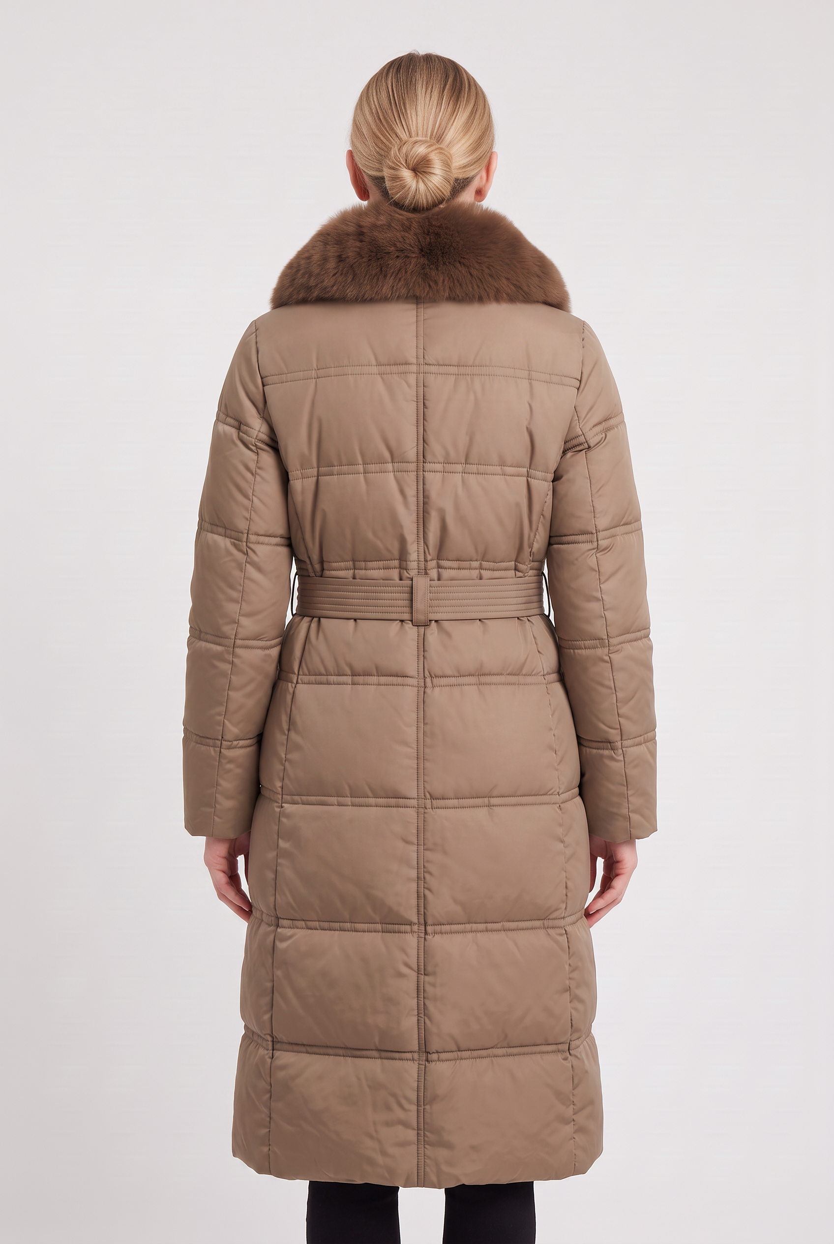 Women's Quilted Coat | Faux Fur Collar Belted - 2