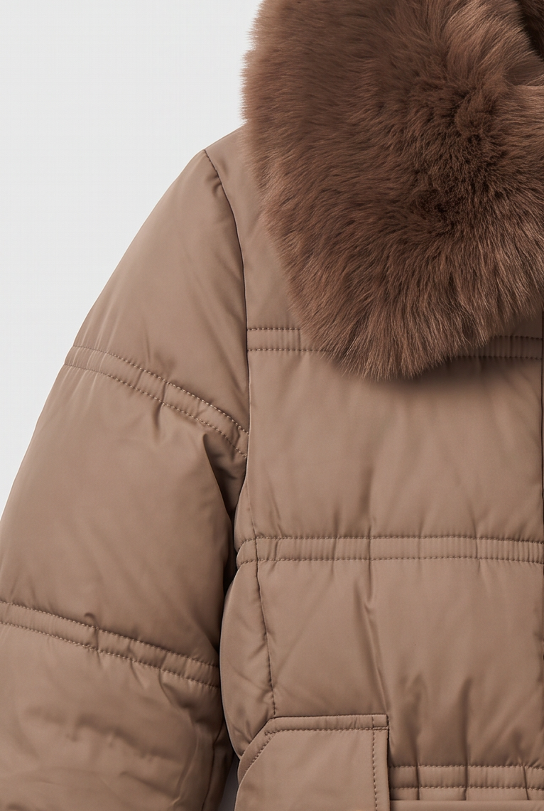 Women's Quilted Coat | Faux Fur Collar Belted - 4
