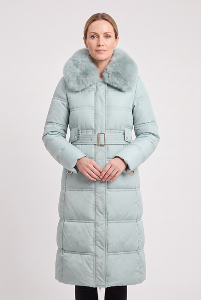 Women's Quilted Coat | Faux Fur Collar Belted - 6