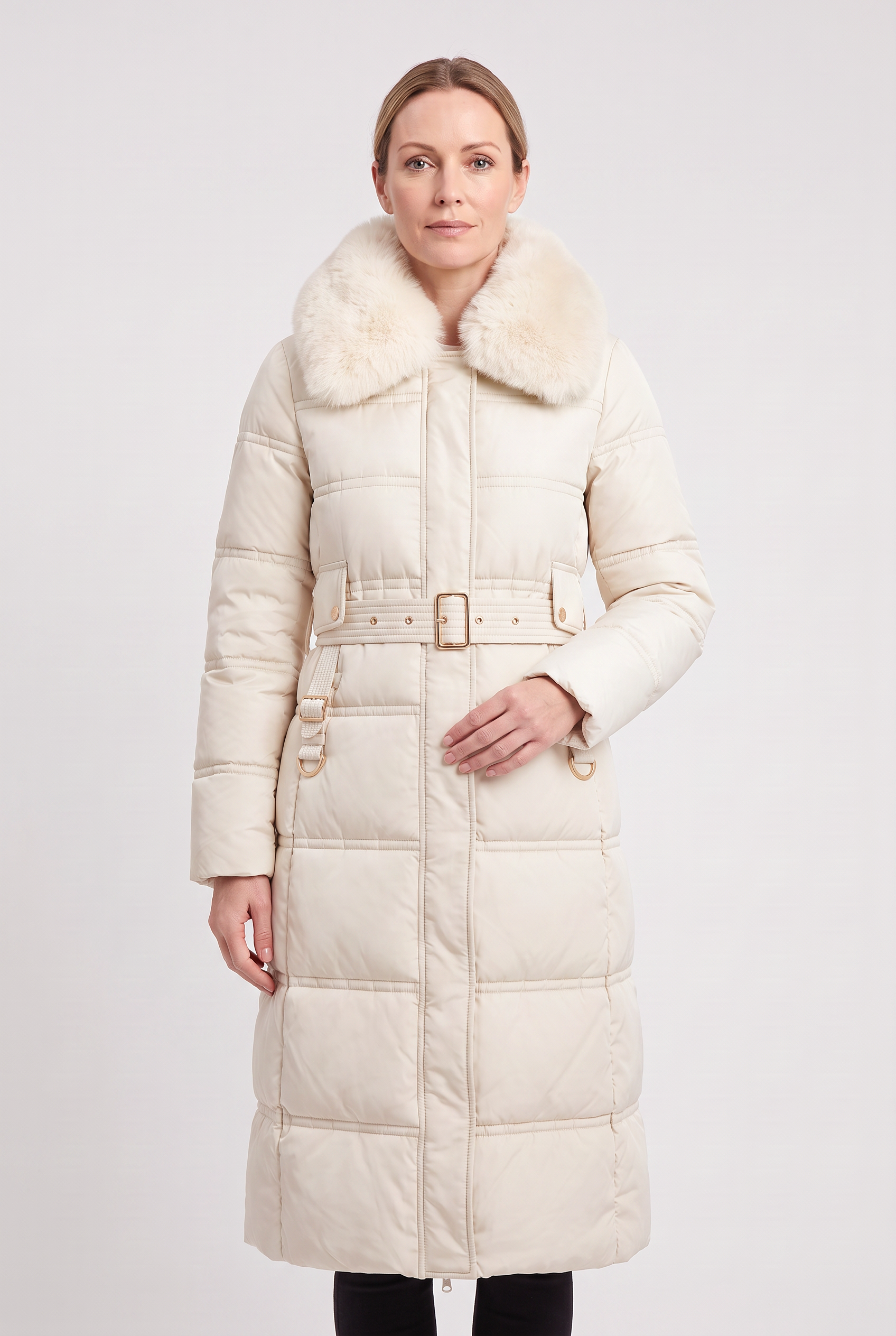 Women's Quilted Coat | Faux Fur Collar Belted - 7
