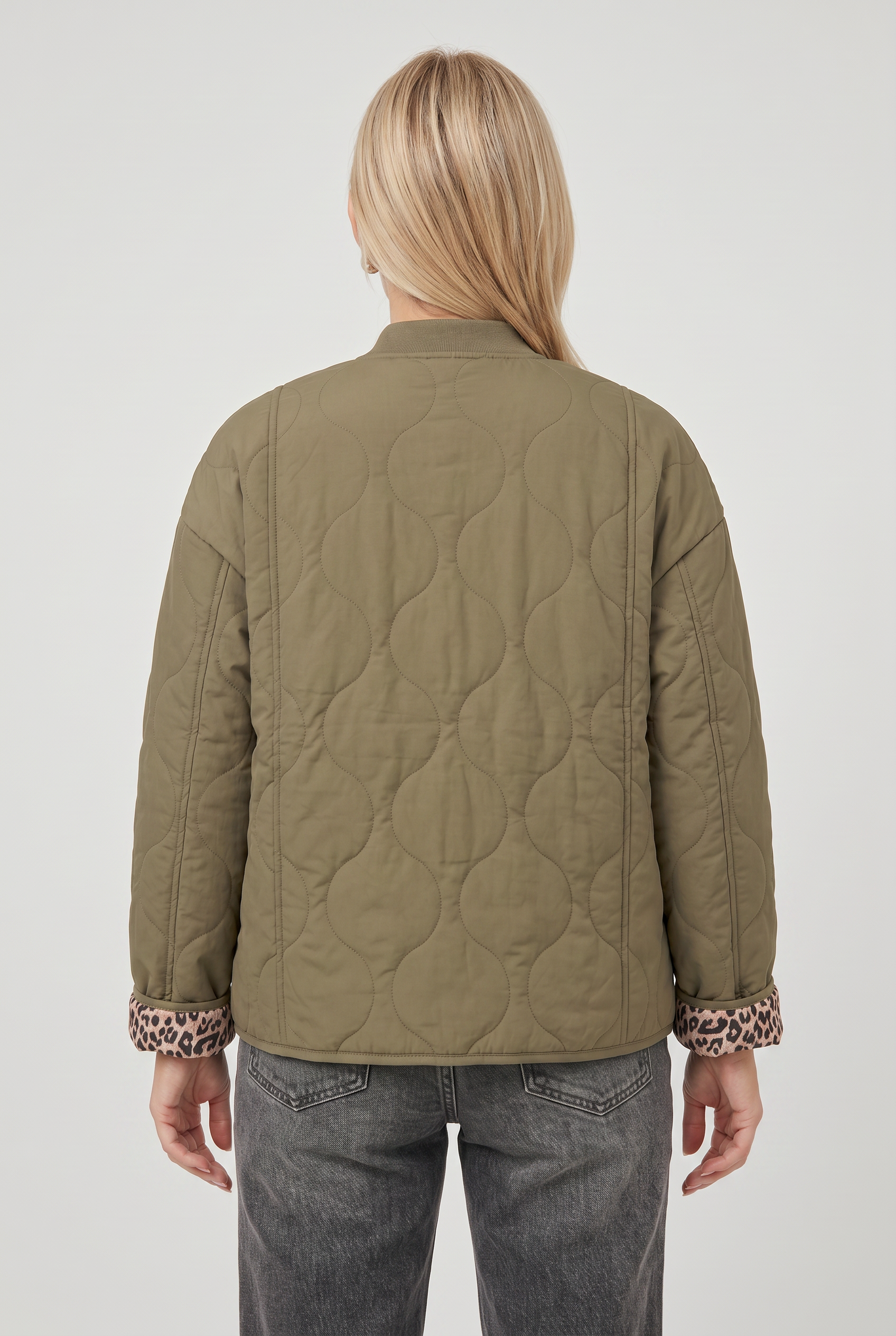 Women's Quilted Jacket | Button Front with Leopard Lining - 2
