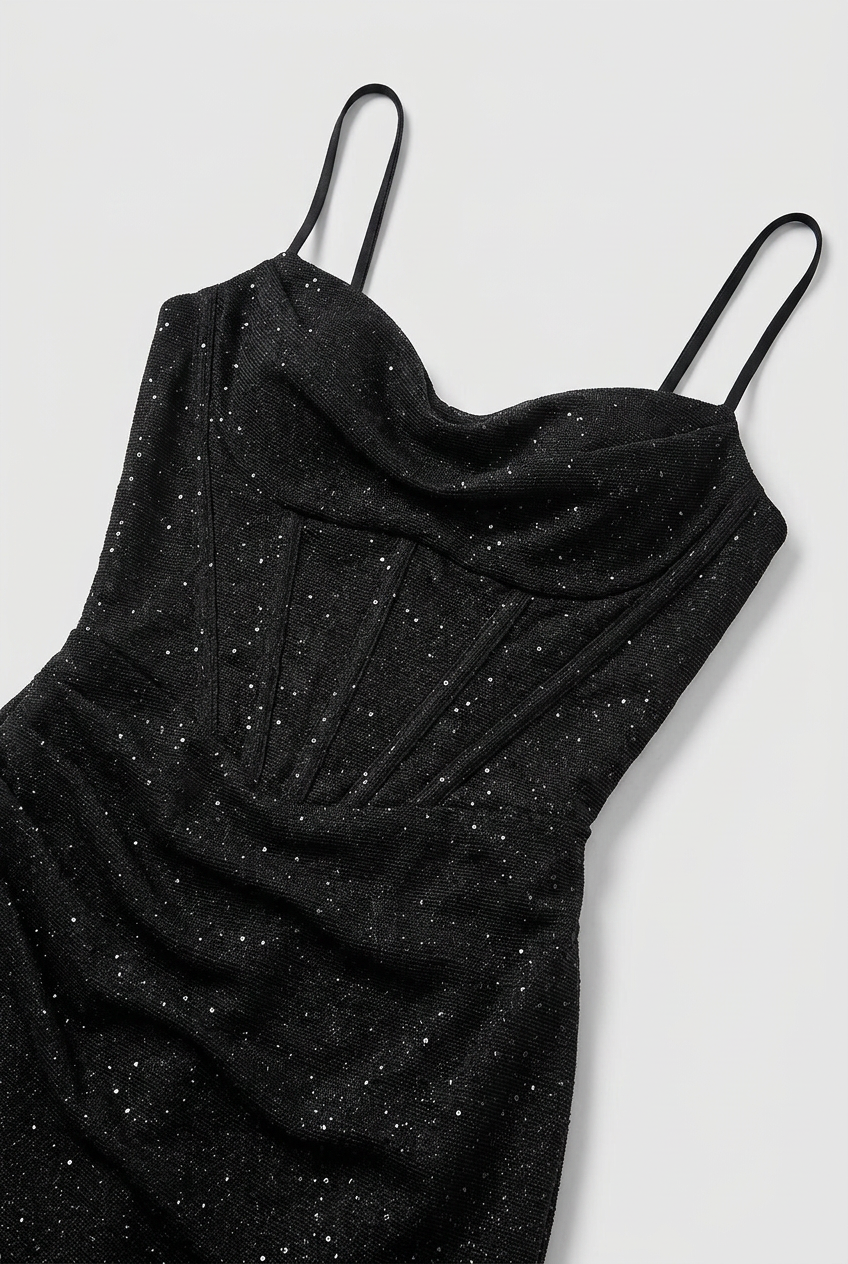 Women's Sequin Dress | Corset Bodice High Slit Maxi - 3