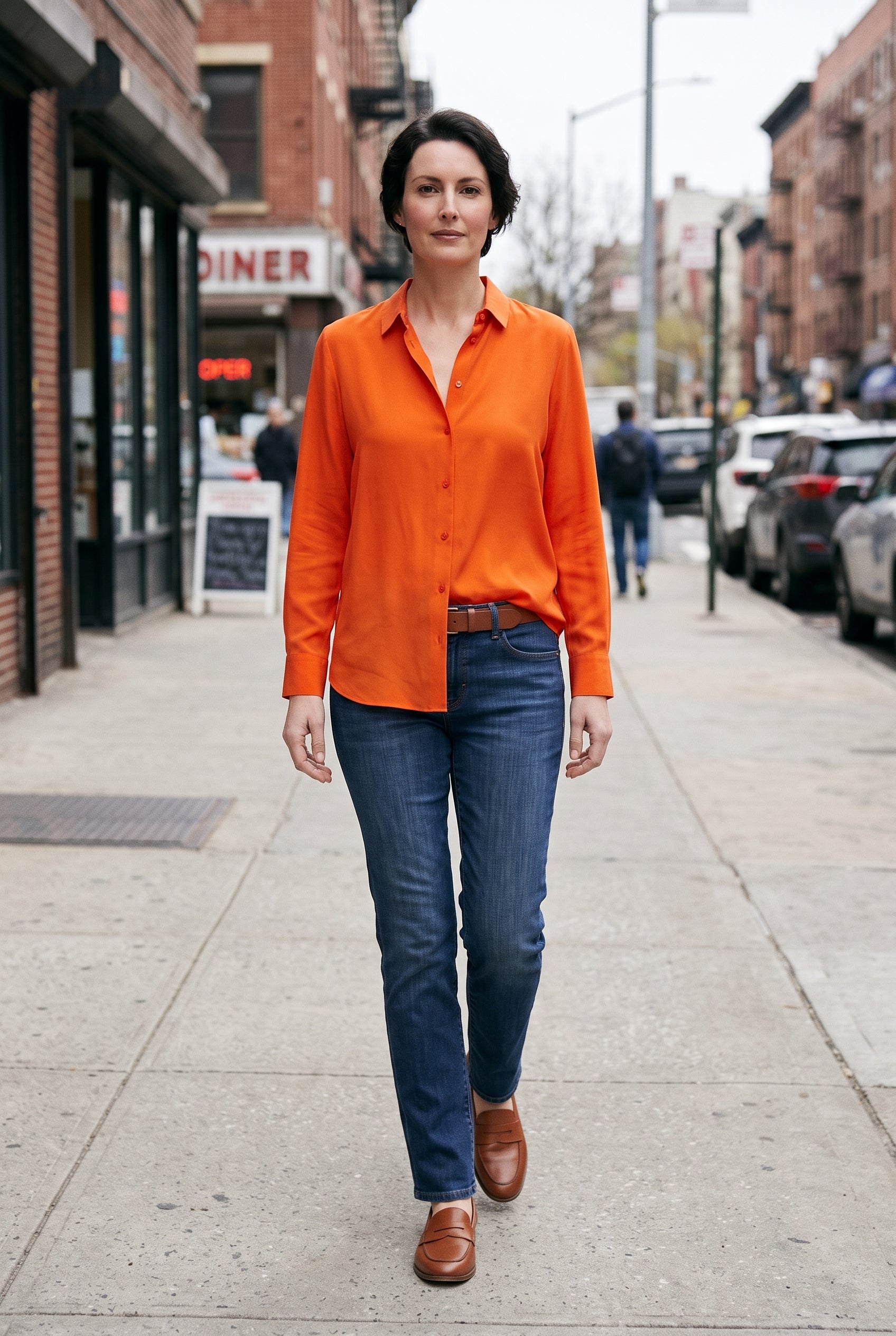 Women's Shirt | V Neck with Button Front - Orange lifestyle