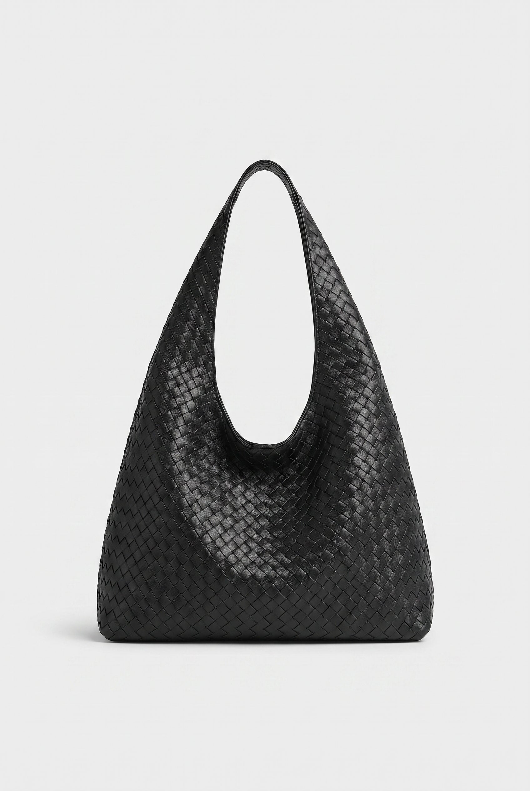 Women's Shoulder Bag | Woven Finish with Top Zip - Black
