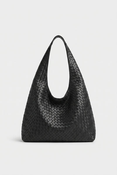 Women's Shoulder Bag | Woven Finish with Top Zip - Black