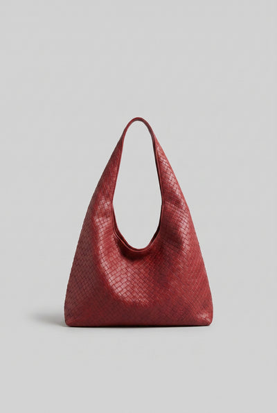 Women's Shoulder Bag | Woven Finish with Top Zip - Burgundy
