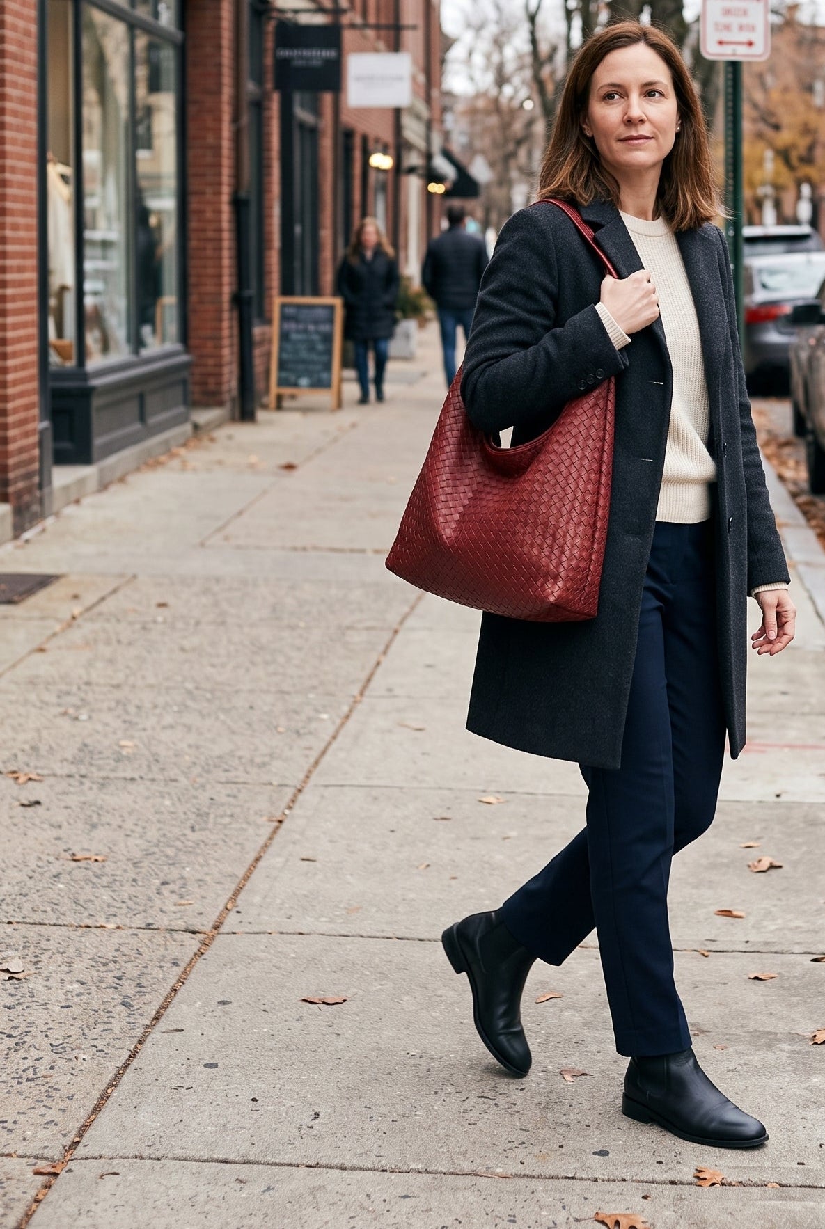 Women's Shoulder Bag | Woven Finish with Top Zip - Burgundy lifestyle