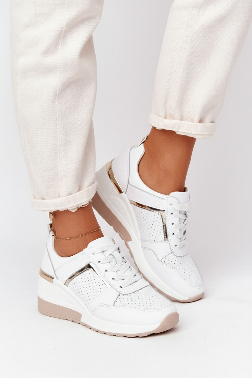 Women's Sneakers | Wedge Sole with Perforated Panel - 8
