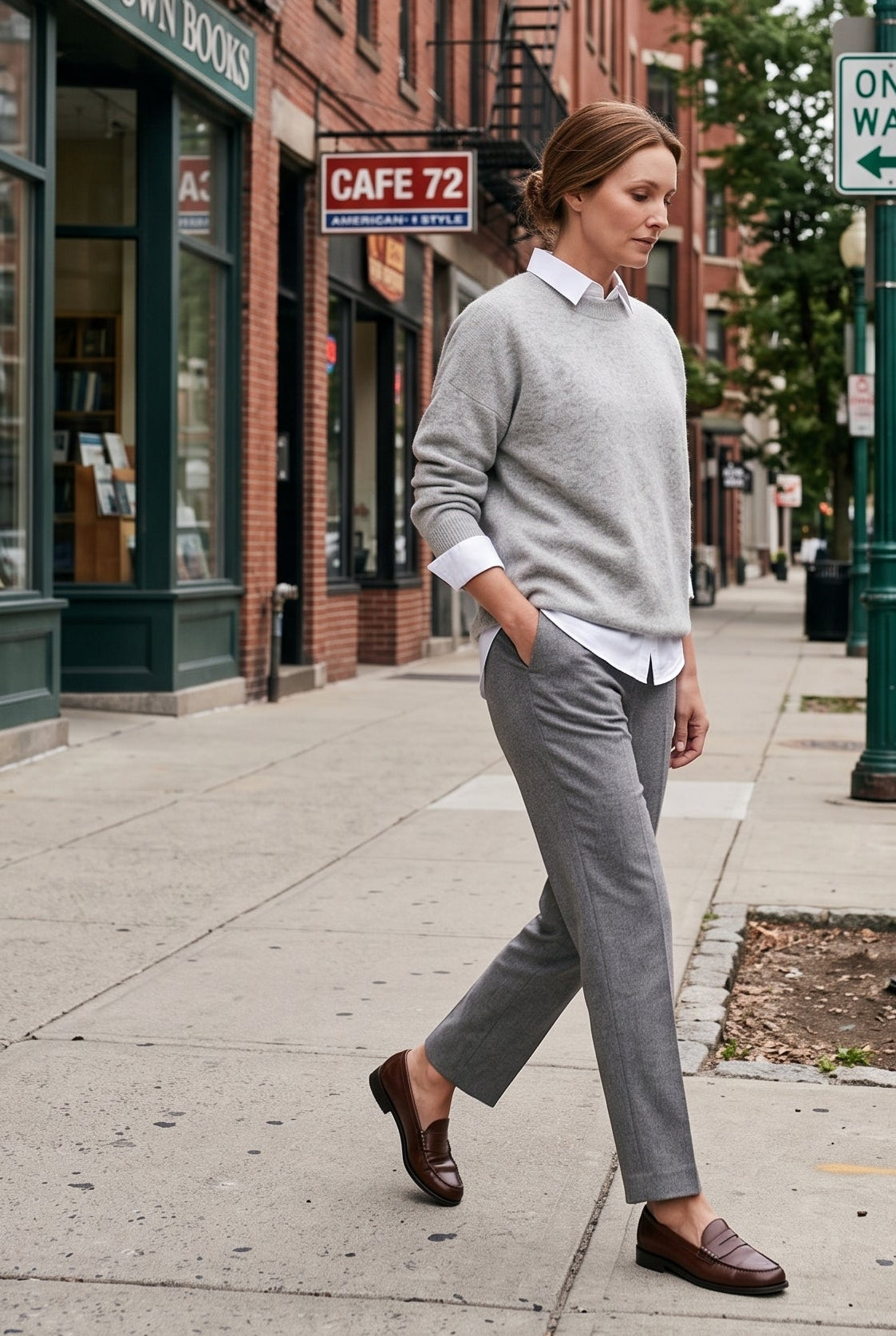 Women's Sweater | Crew Neck Drop Shoulder - Gray lifestyle