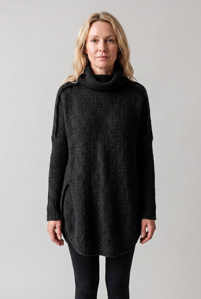 Women's Sweater Dress | Funnel Neck Curved Hem - 1