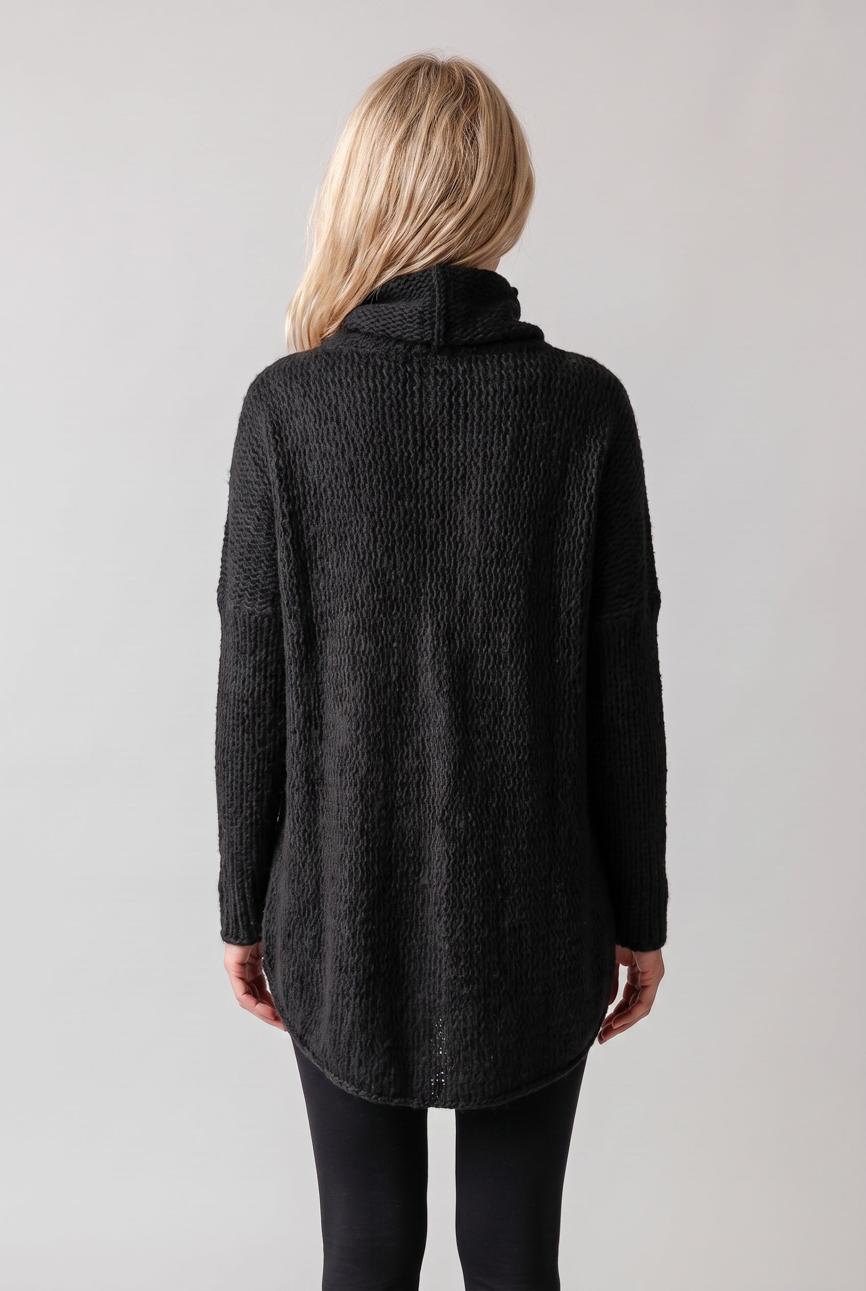 Women's Sweater Dress | Funnel Neck Curved Hem - 2