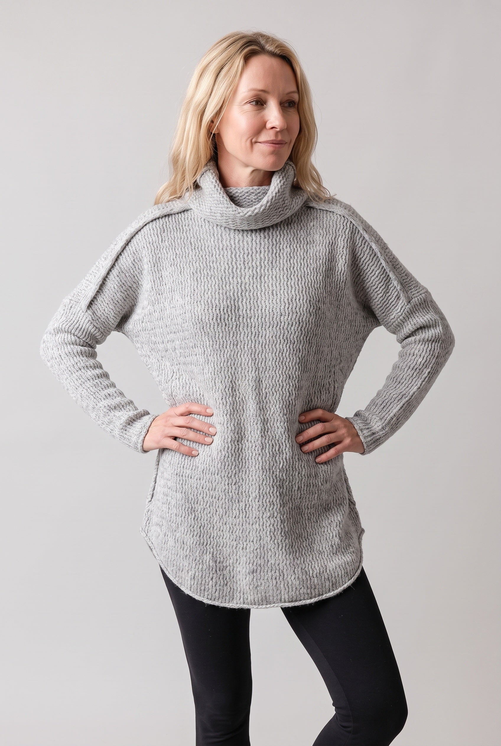 Women's Sweater Dress | Funnel Neck Curved Hem - 4
