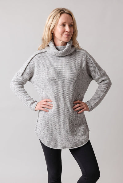 Women's Sweater Dress | Funnel Neck Curved Hem - 4
