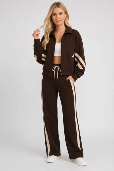 Women's Tracksuit | Zip Front Funnel Neck Wide Leg - 1