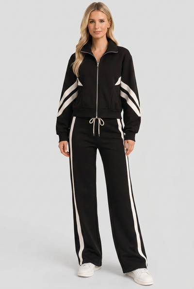 Women's Tracksuit | Zip Front Funnel Neck Wide Leg - 5