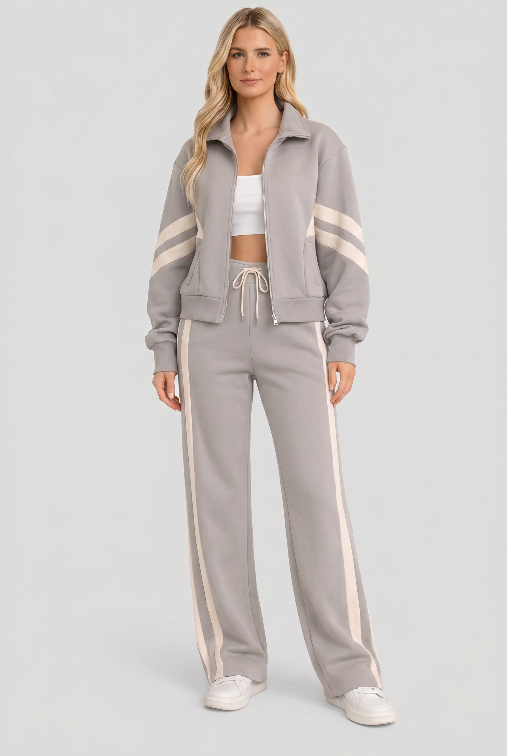 Women's Tracksuit | Zip Front Funnel Neck Wide Leg - 6