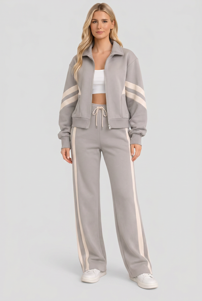 Women's Tracksuit | Zip Front Funnel Neck Wide Leg - 6