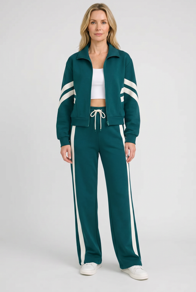 Women's Tracksuit | Zip Front Funnel Neck Wide Leg - 7