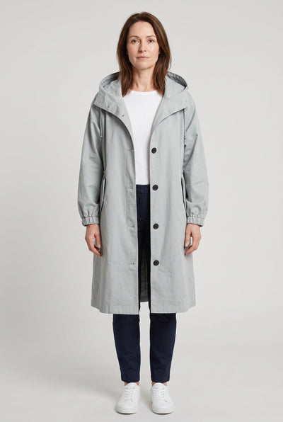 Women's Trench Coat | Oversized Hood with Drawcord Waist - 1