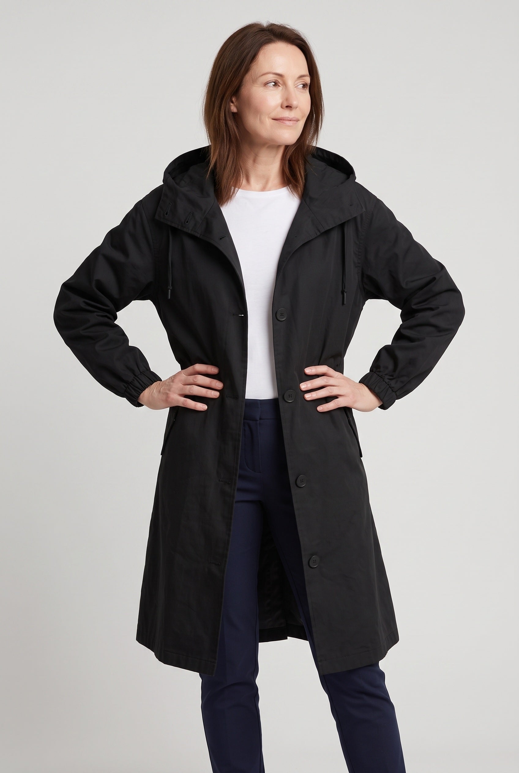 Women's Trench Coat | Oversized Hood with Drawcord Waist - 4