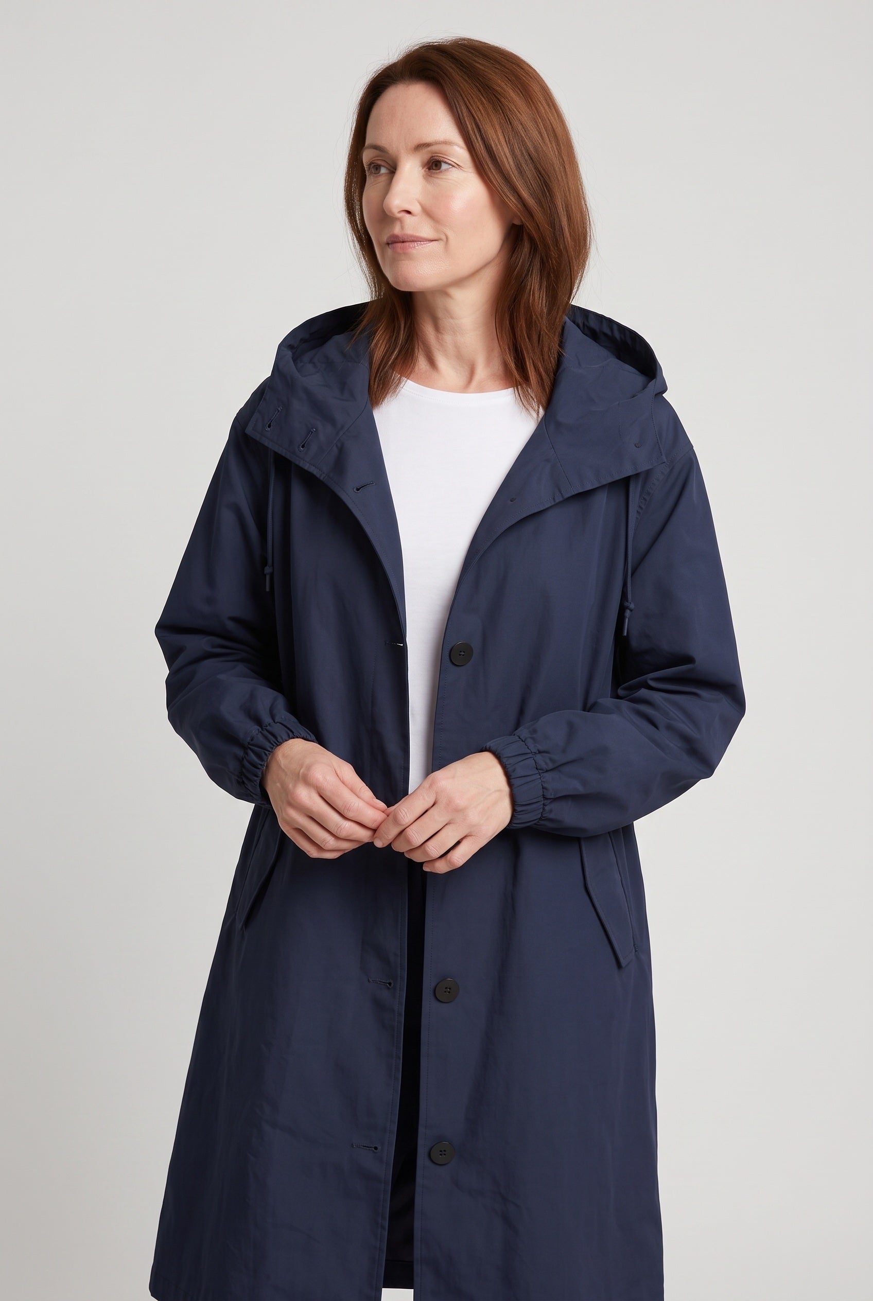 Women's Trench Coat | Oversized Hood with Drawcord Waist - 5