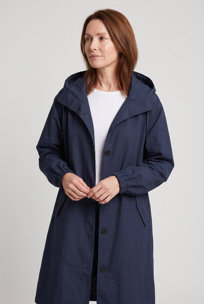 Women's Trench Coat | Oversized Hood with Drawcord Waist - 5