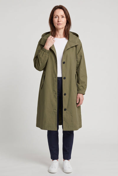 Women's Trench Coat | Oversized Hood with Drawcord Waist - 6