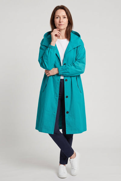 Women's Trench Coat | Oversized Hood with Drawcord Waist - 9