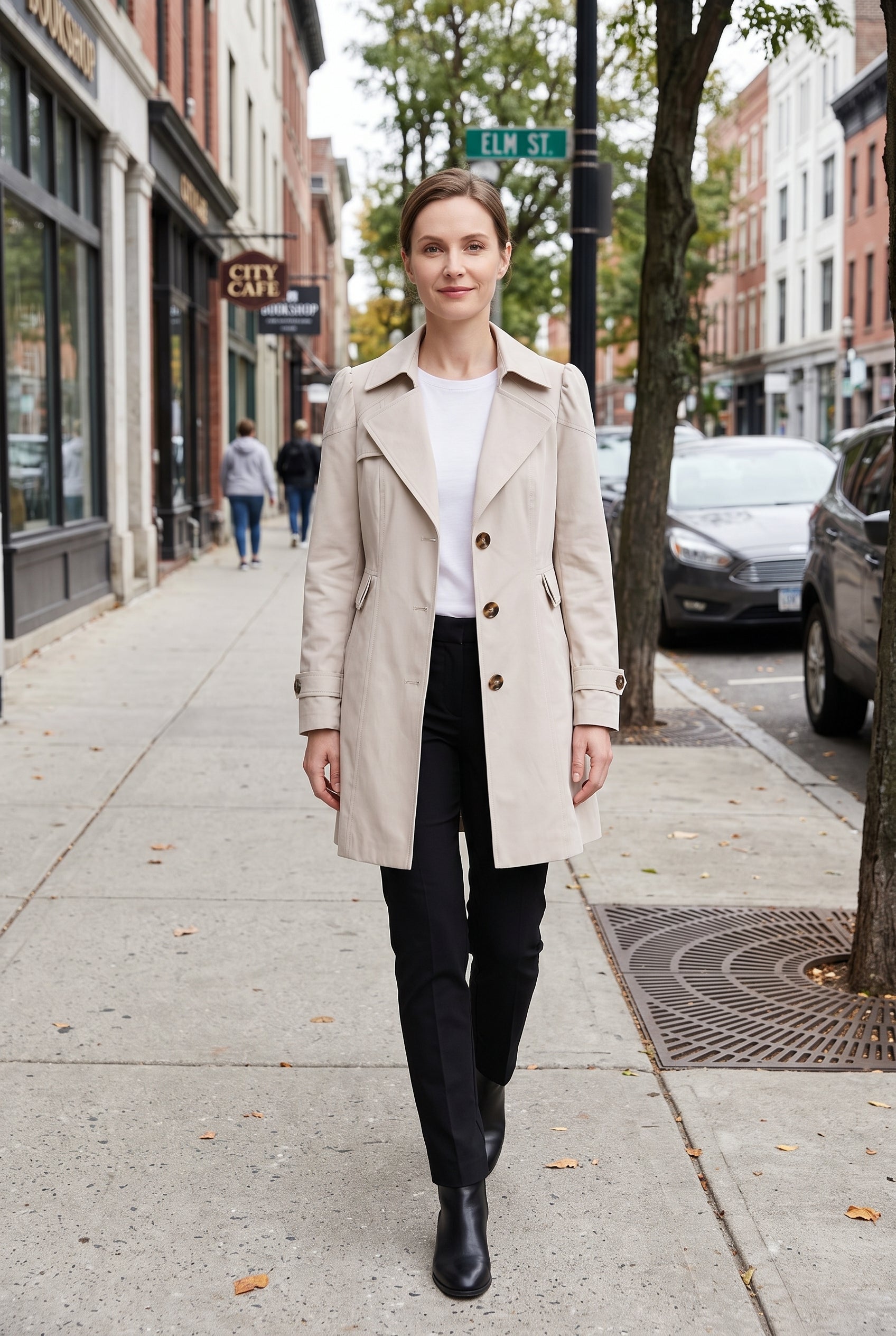 Women's Trench Coat | Single Breasted Notch Lapel - Beige lifestyle