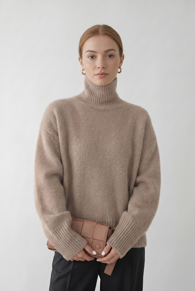 Women's Turtleneck Sweater | Drop Shoulder Relaxed Fit - 1