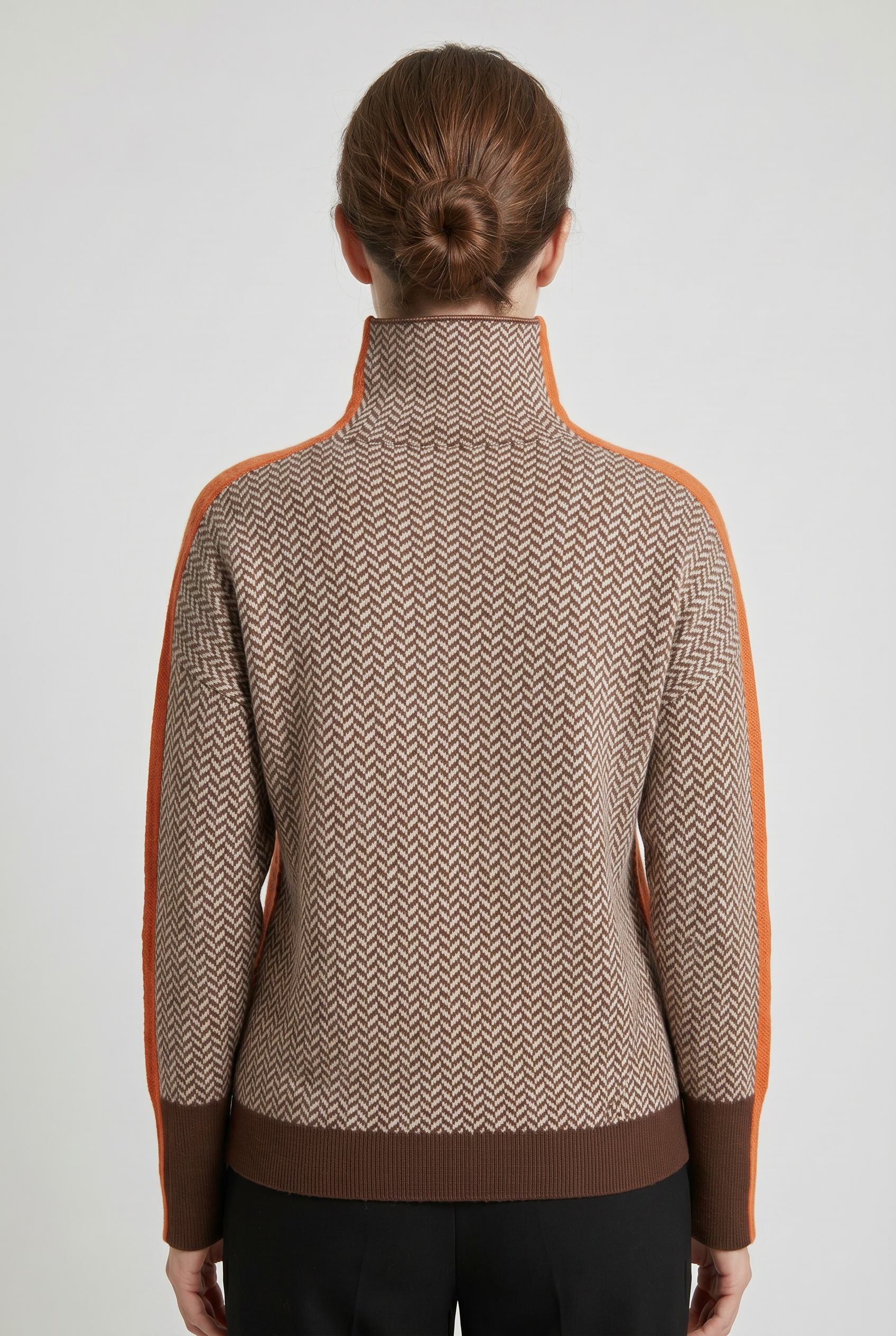 Women's Turtleneck Sweater | Herringbone Contrast Stripe - 2