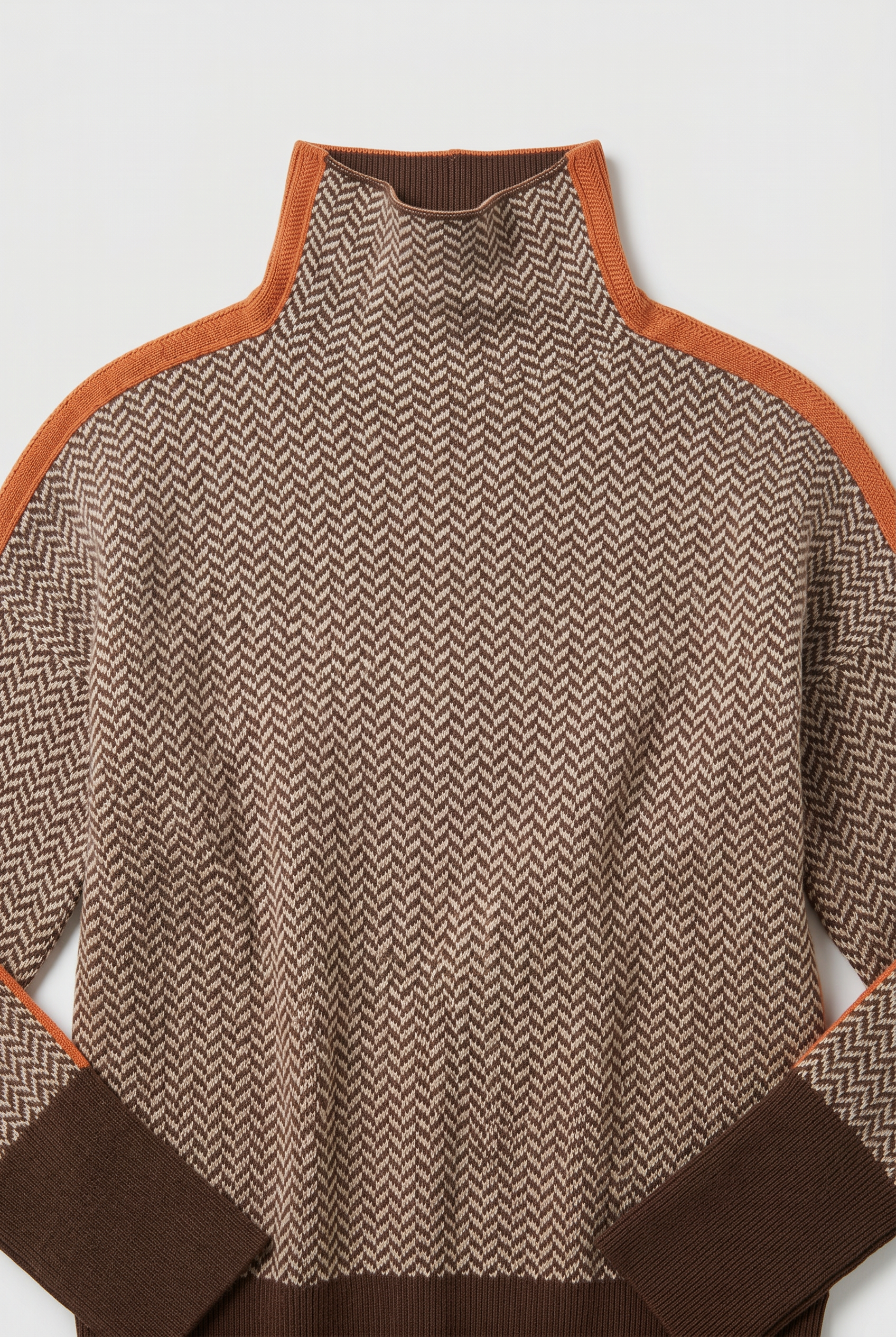Women's Turtleneck Sweater | Herringbone Contrast Stripe - 3