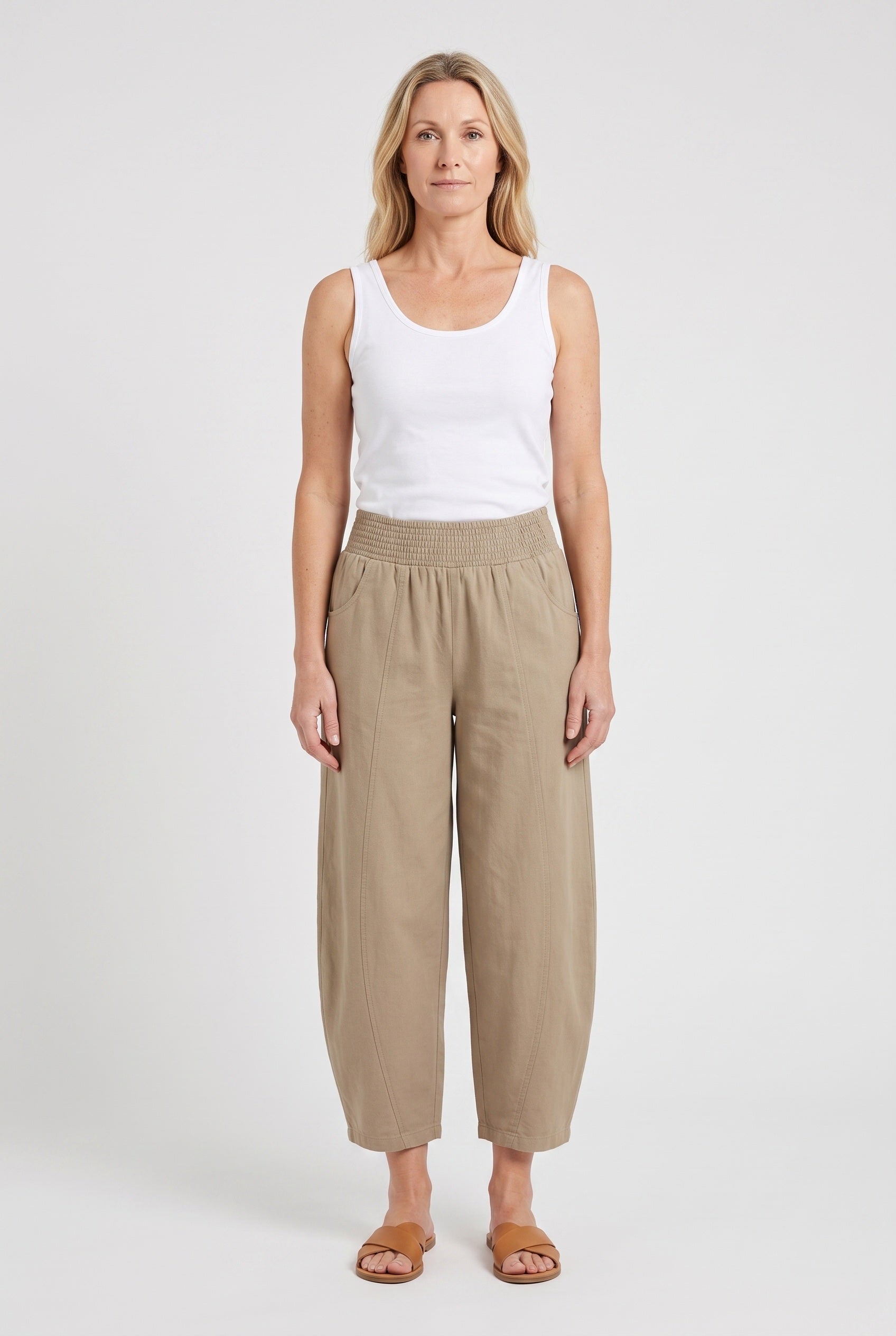 Women's Wide Leg Pants | Cropped Smocked Waist - 2