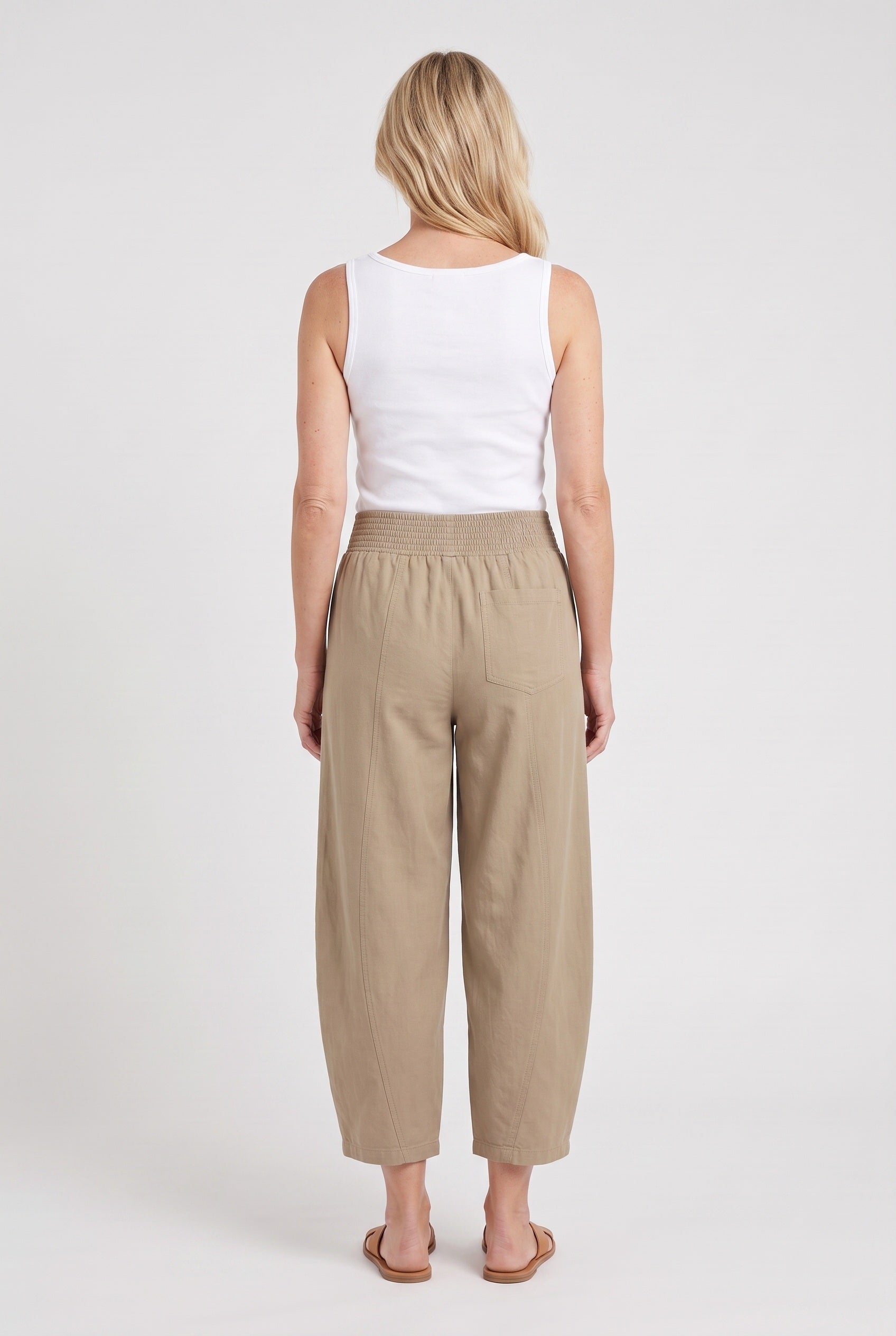 Women's Wide Leg Pants | Cropped Smocked Waist - 3