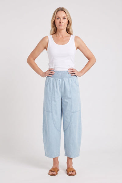 Women's Wide Leg Pants | Cropped Smocked Waist - 6