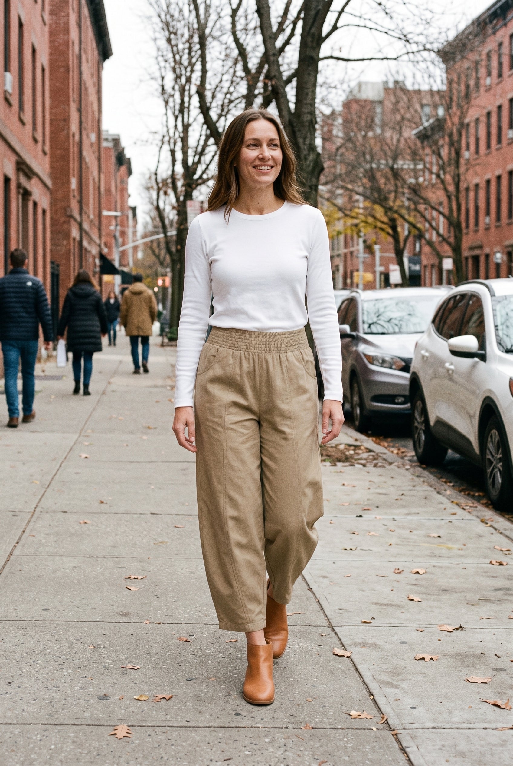Women's Wide Leg Pants | Cropped Smocked Waist - Khaki lifestyle