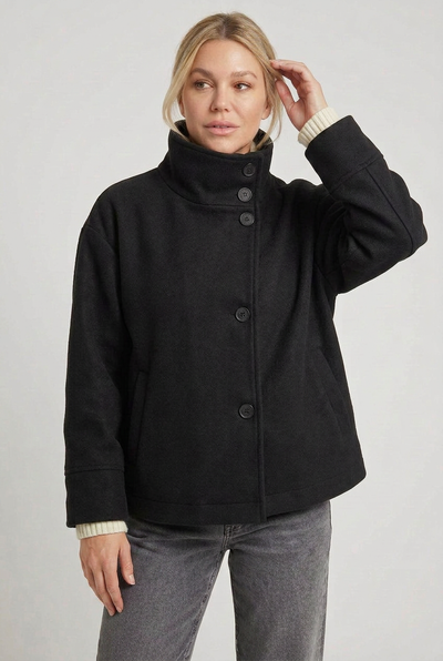 Women's Winter Jacket | Funnel Neck Button Front - 1